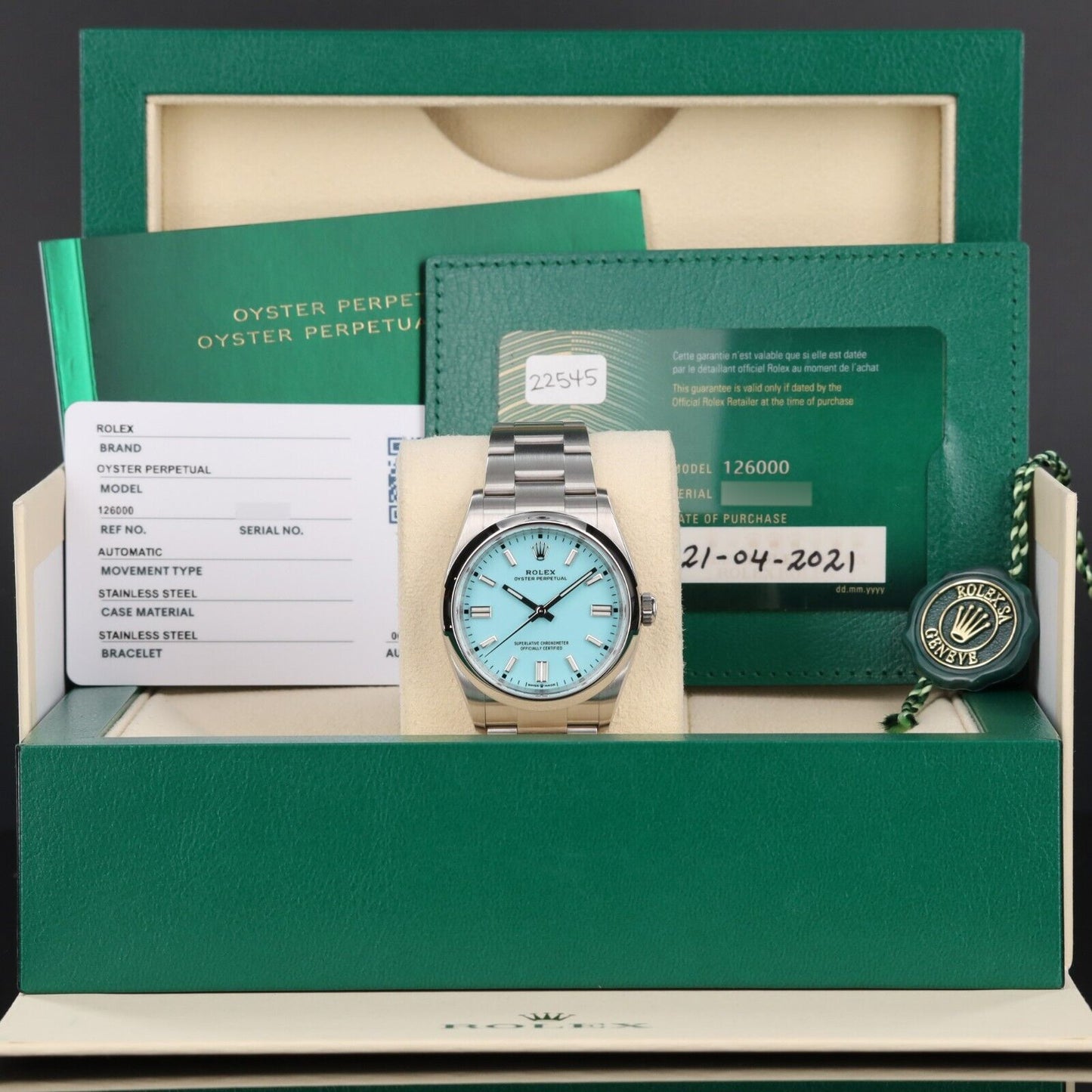Rolex Oyster Perpetual Silver Oyster Bracelet with Tiffany Dial-126000