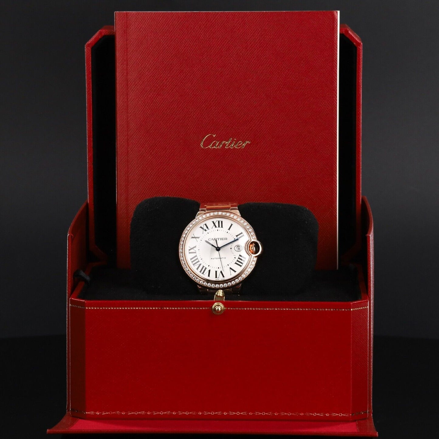 Cartier Ballon Bleu Rose Gold Diamond Bezel 42mm White Dial-WJBB0038