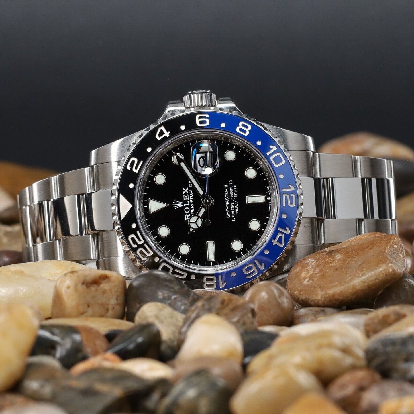 Rolex GMT-Master II Silver Oyster Bracelet with Blue and Black Bezel-126710BLNR