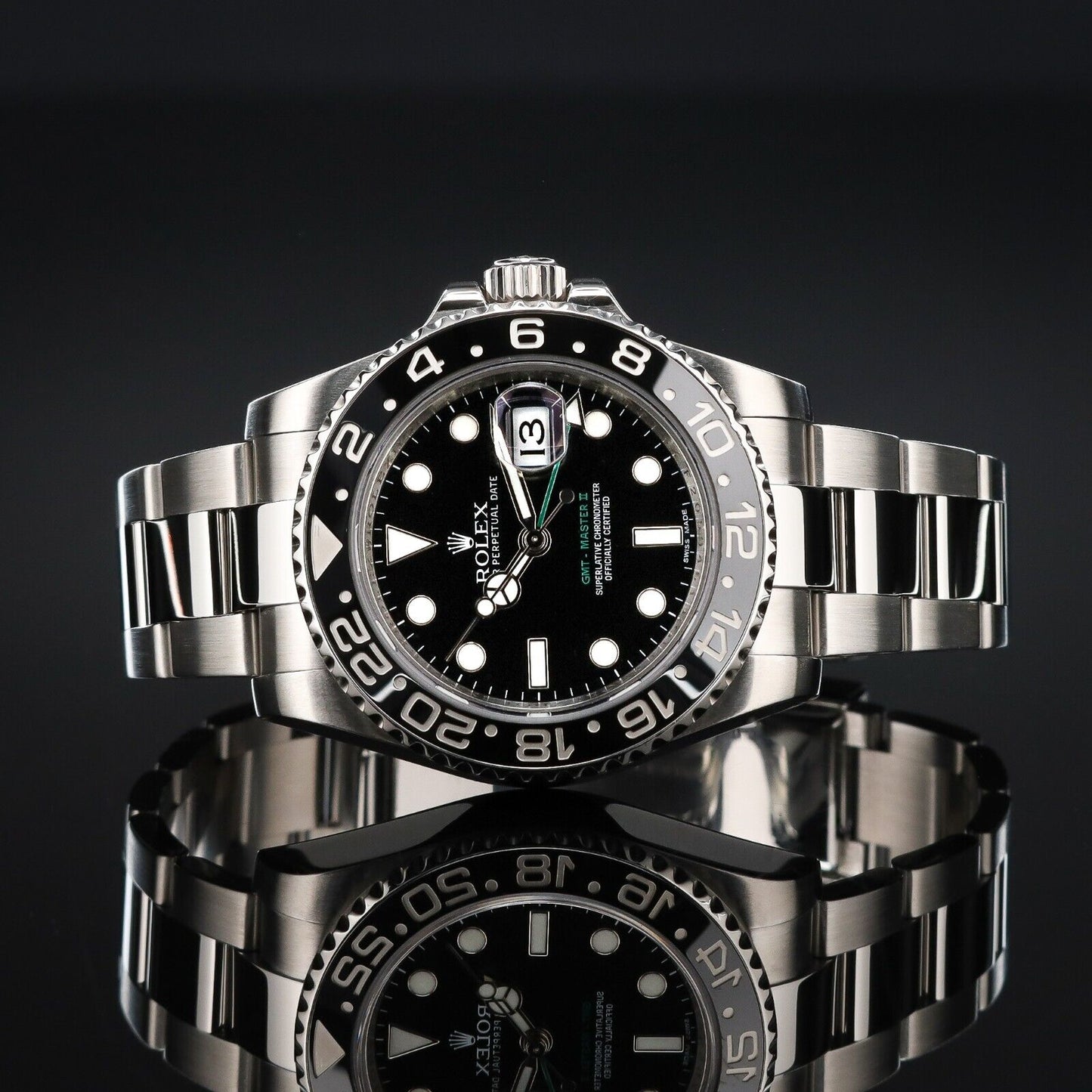 Rolex GMT-Master II Silver Oyster Bracelet with Black Bezel-116710LN