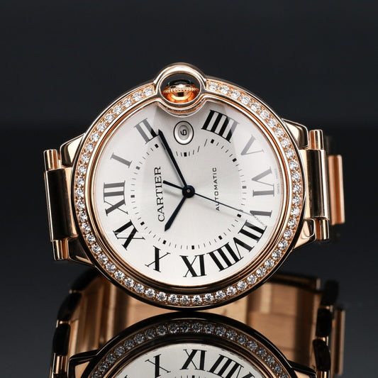 Cartier Ballon Bleu Rose Gold Diamond Bezel 42mm White Dial-WJBB0038