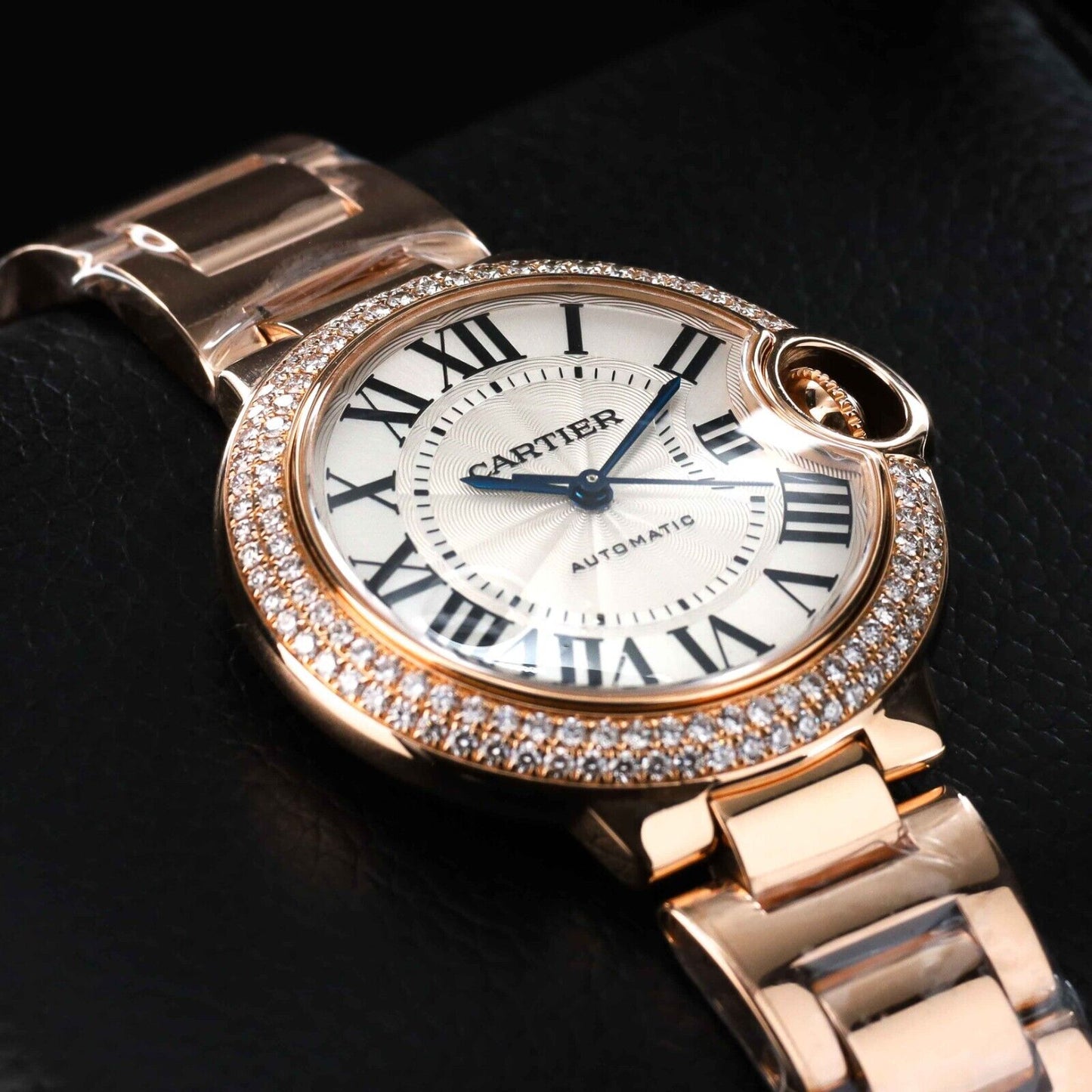 Cartier Ballon Bleu 33mm Rose Gold Diamond Womens Watch -WE902034