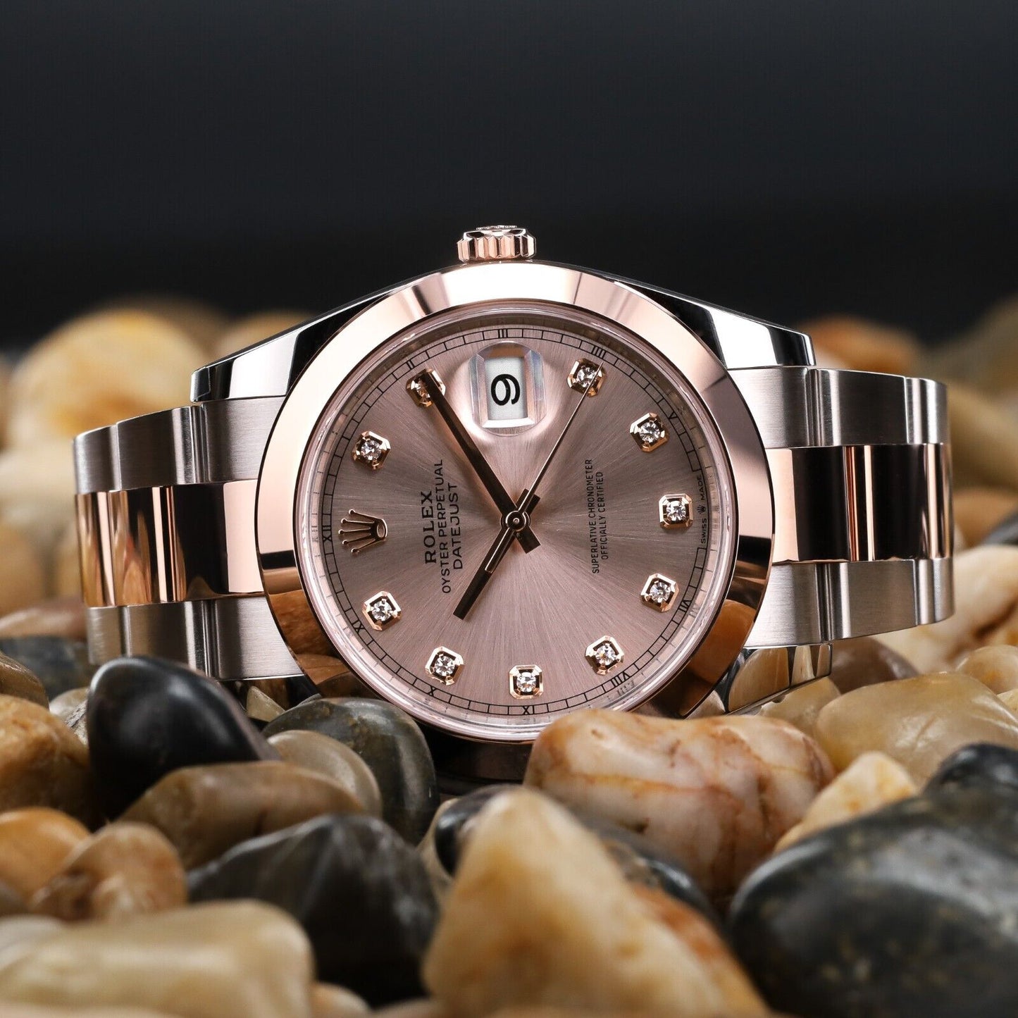 Rolex Datejust NEW with Silver Oyster Bracelet with Rose Gold Bezel-126301