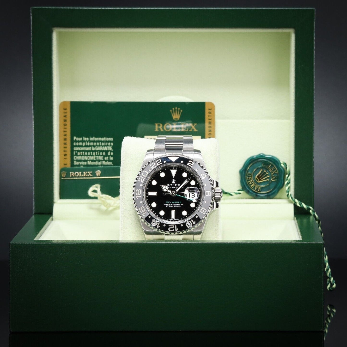 Rolex GMT-Master II Silver Oyster Bracelet with Black Bezel-116710LN