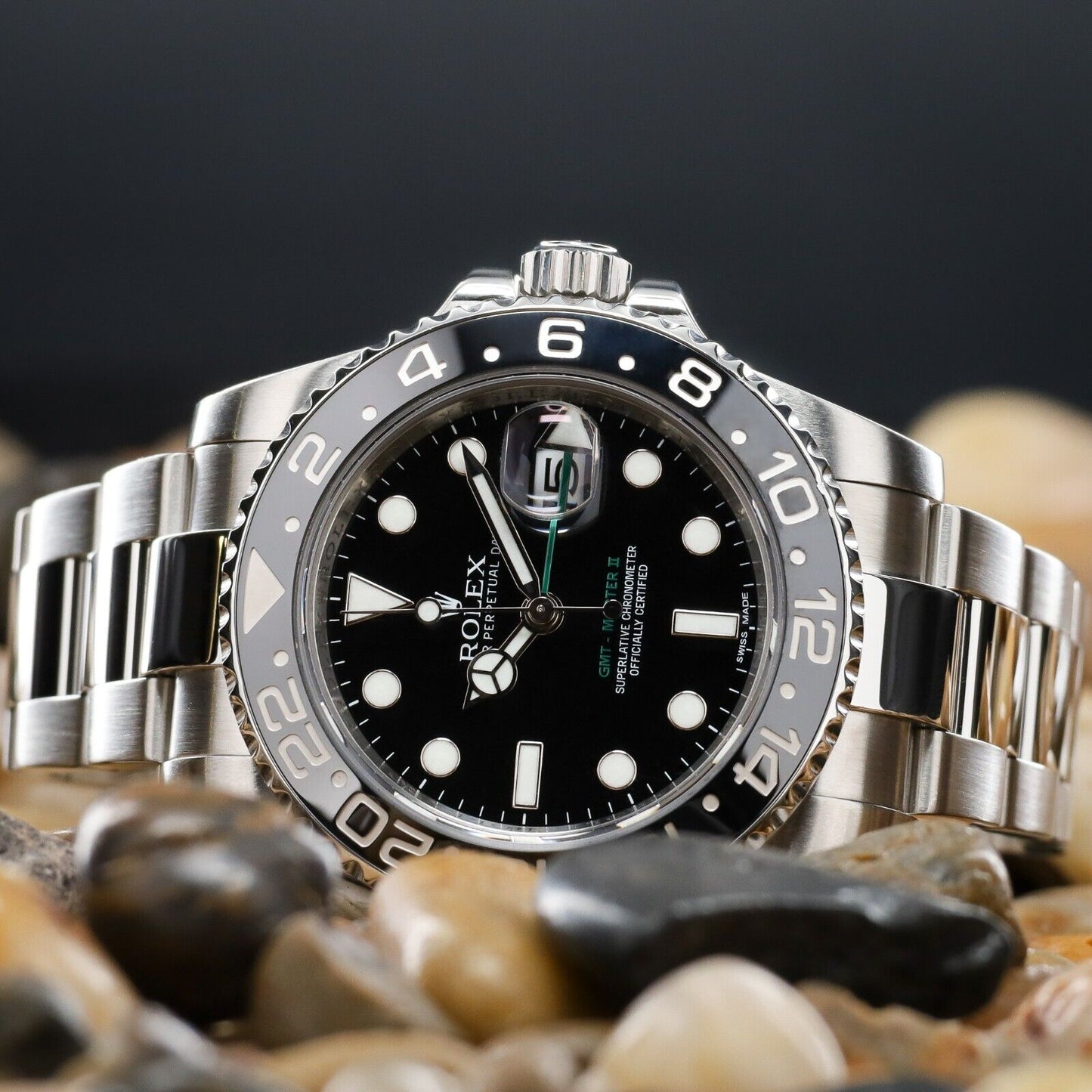 Rolex GMT-Master II Silver Oyster Bracelet with Black Bezel-116710LN