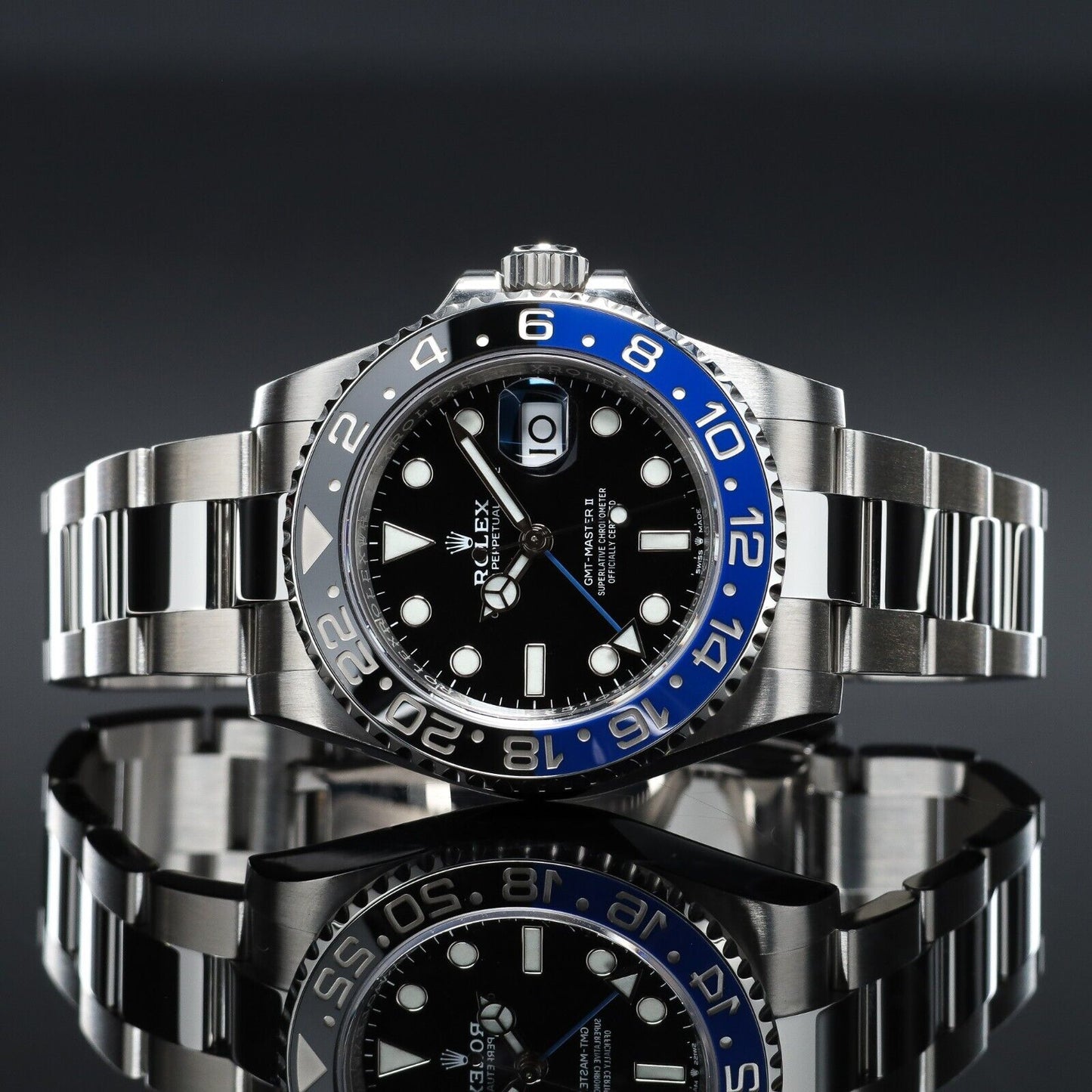 Rolex GMT-Master II Silver Oyster Bracelet with Blue and Black Bezel-126710BLNR