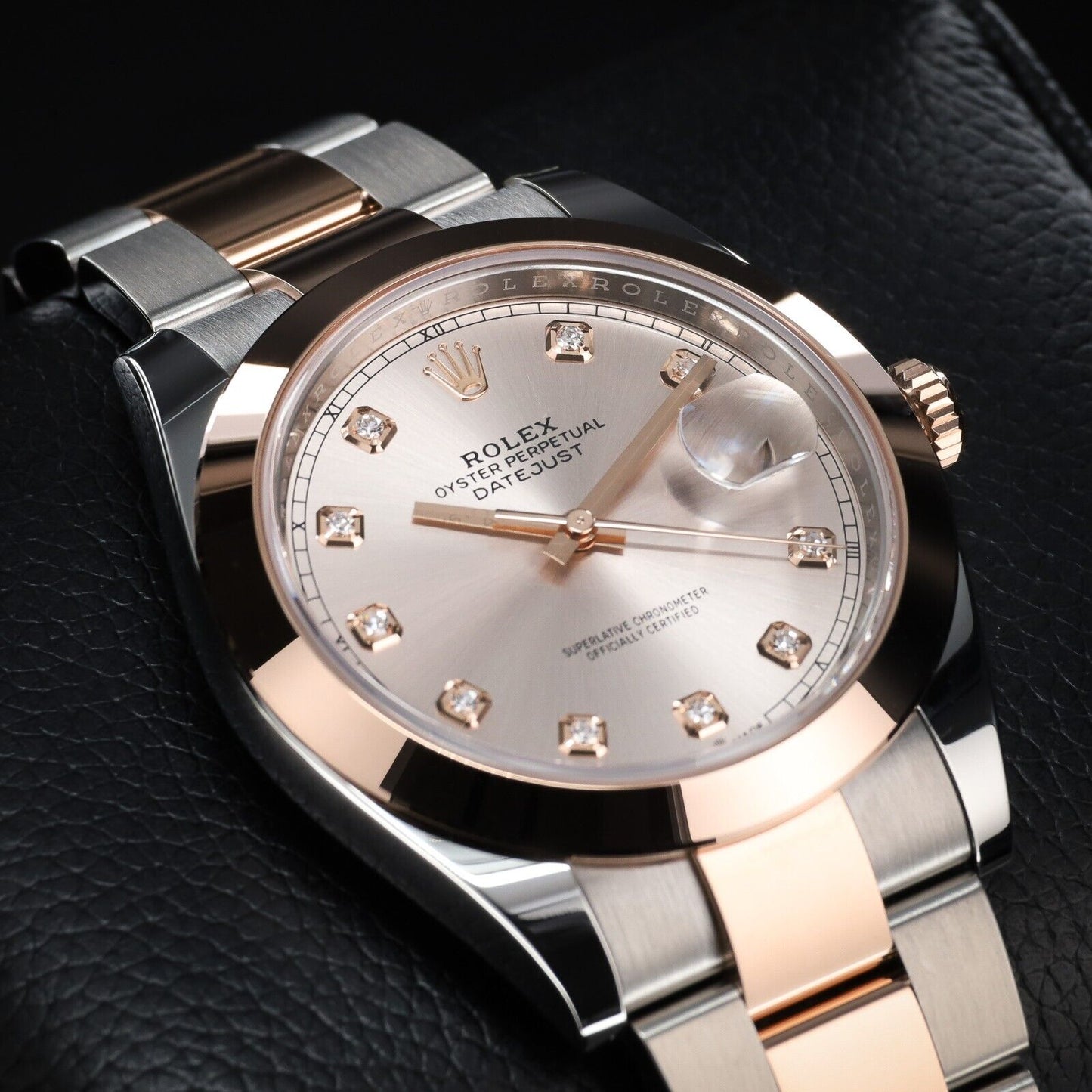 Rolex Datejust NEW with Silver Oyster Bracelet with Rose Gold Bezel-126301