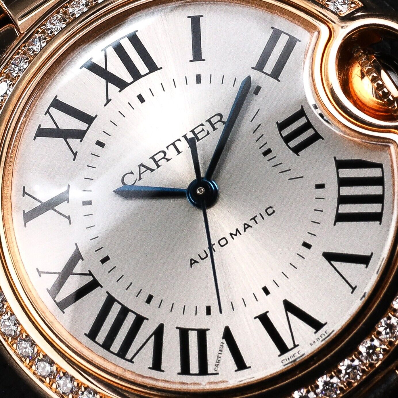 Cartier Ballon Rose Gold Silver Dial Diamond Bezel 33mm-WJBB0036