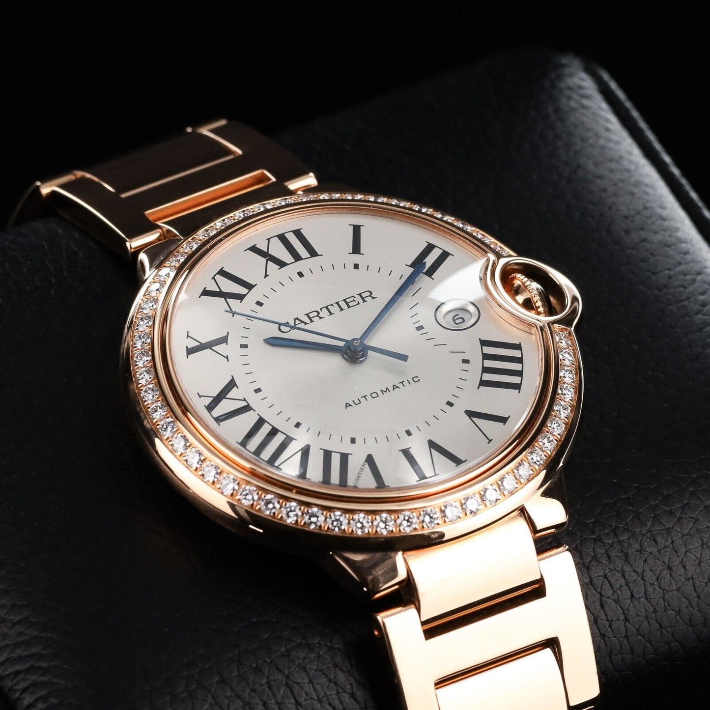 Cartier Ballon Bleu Rose Gold Diamond Bezel 42mm White Dial-WJBB0038