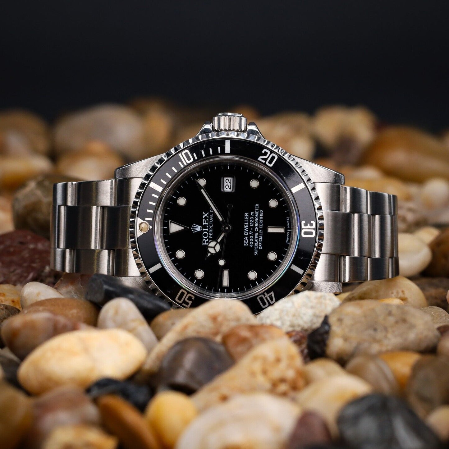 Rolex Sea-Dweller Silver Oyster Bracelet with Black Bezel- 16600