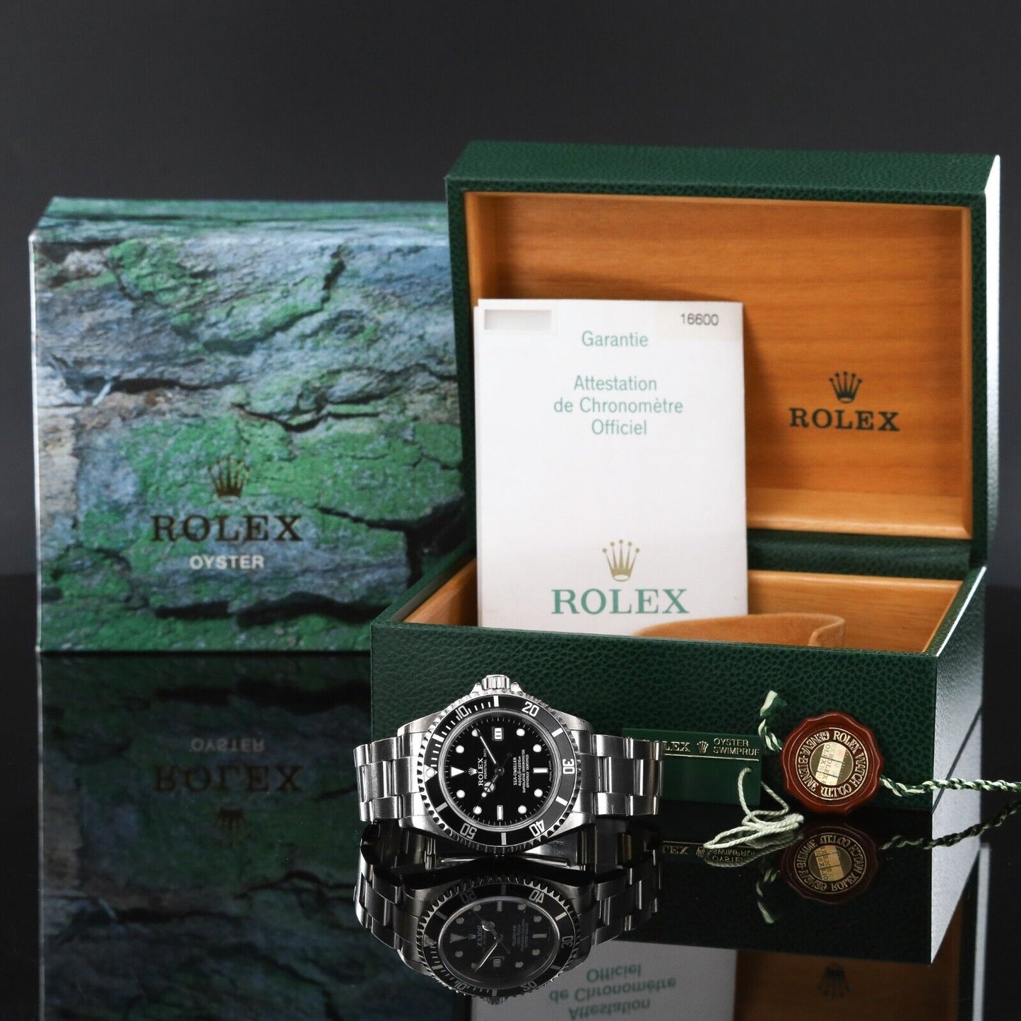 Rolex Sea-Dweller Silver Oyster Bracelet with Black Bezel-16600