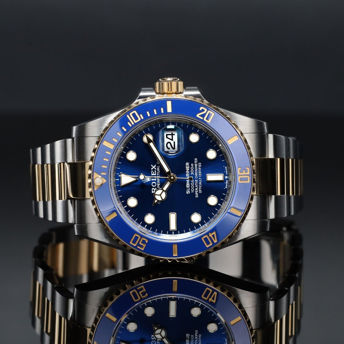 Rolex Submariner Silver and Gold Oyster Bracelet with Blue Bezel-126613LB