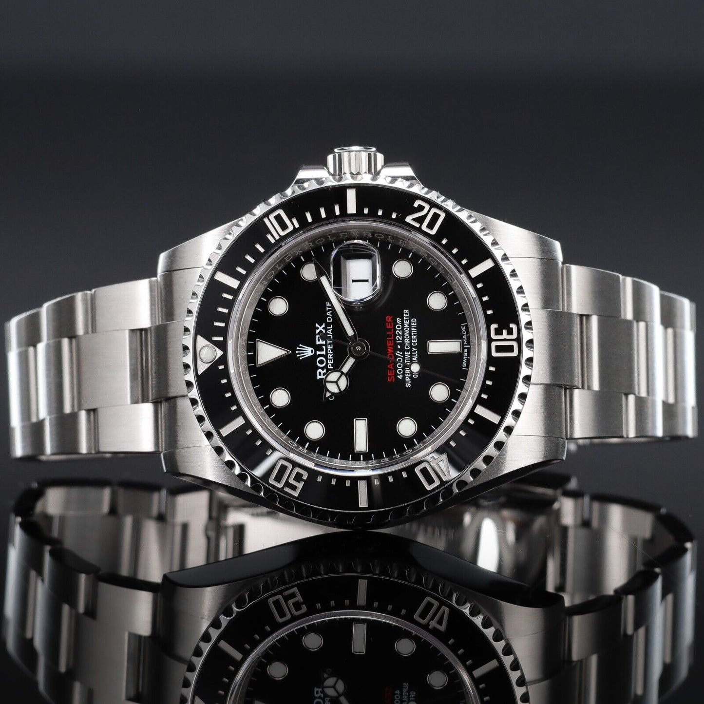 Rolex Sea-Dweller Silver Oyster Bracelet with Black Bezel-126600