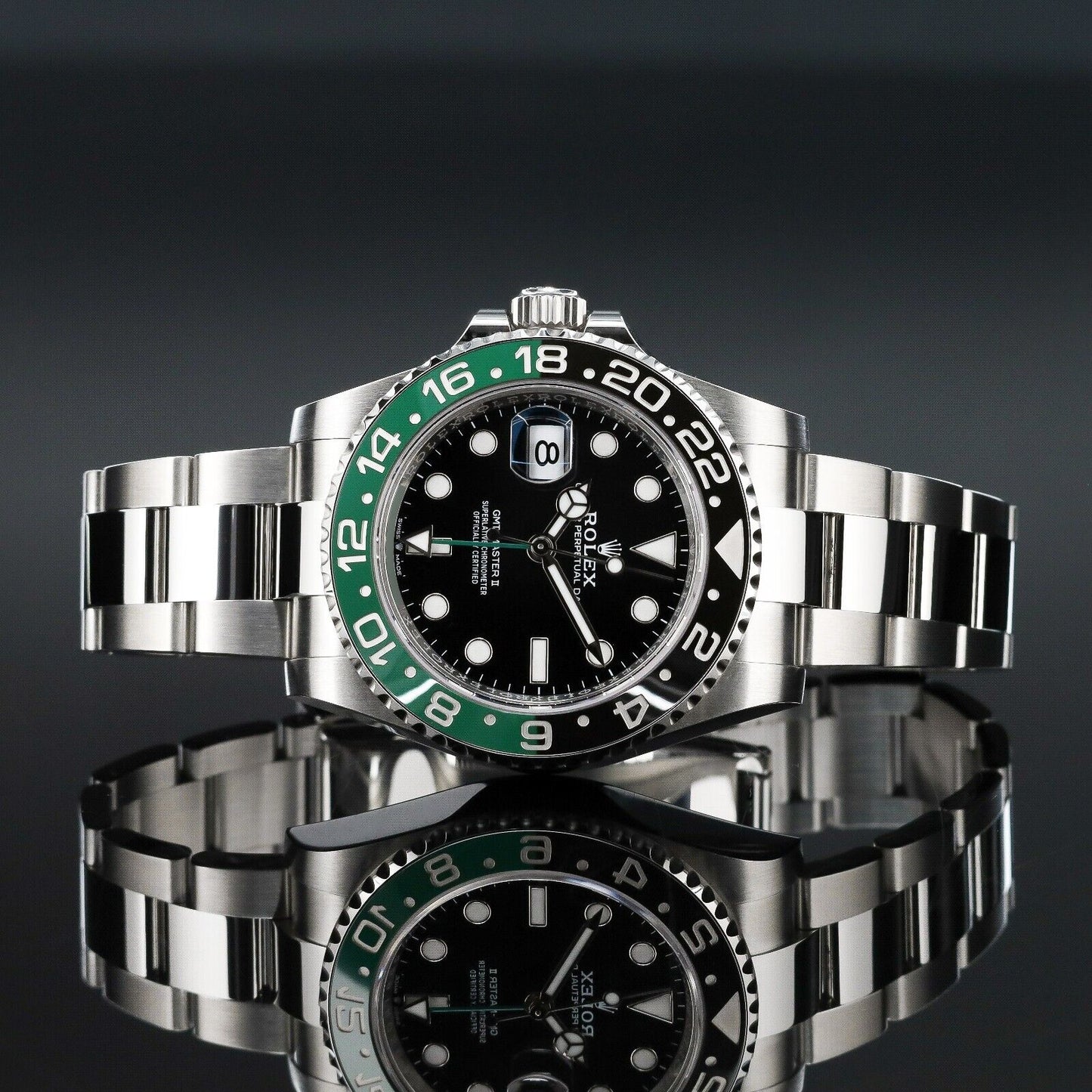 Rolex GMT-Master II Silver Oyster Bracelet with Black and Green Bezel 126720VTNR